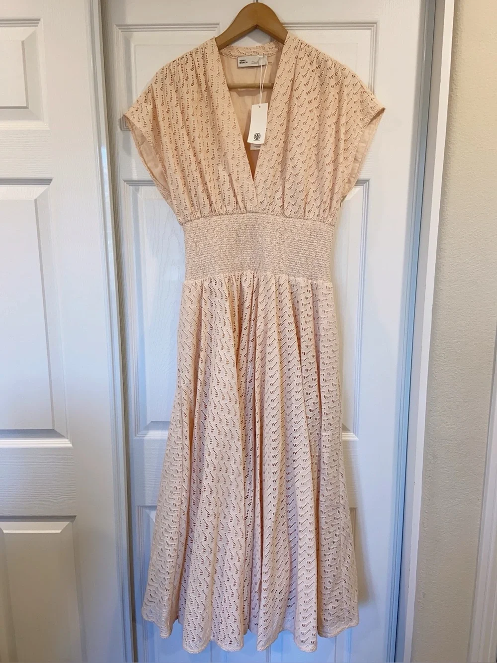 NWT $798 Tory Burch Embroidered Cotton Midi Dress In Pink Sorbet